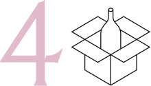 Pink number four with an icon of a bottle in a box