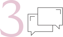 Pink number three with icons for speech bubbles