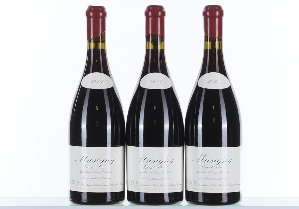 Three bottles of Domaine Leroy Musigny 2015