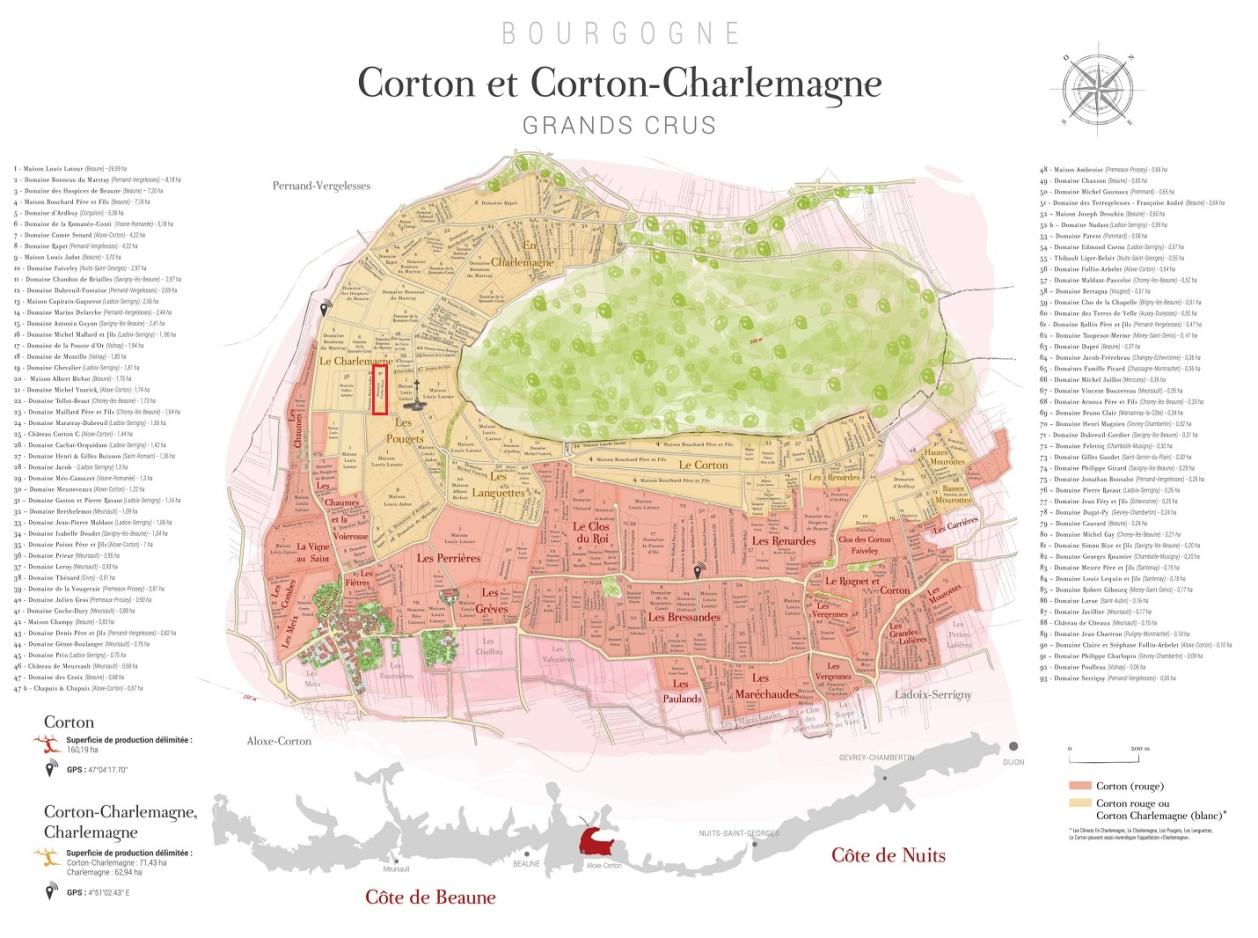 Map of Corton-Charlemagne, Coche-Dury's plot